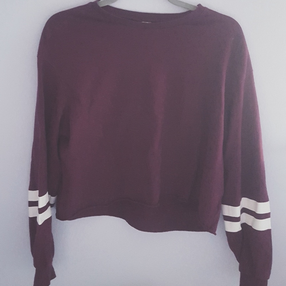 Magenta long sleeve crop tee with striped design
